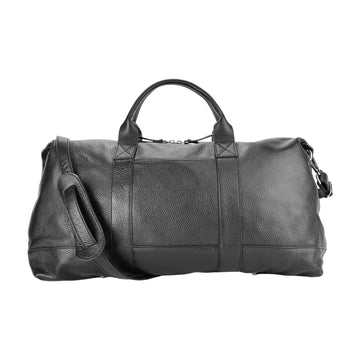 RB1029A | Borsone da Viaggio in Vera Pelle Made in Italy con Tracolla regolabile e removibile. Chiusura con lampo e Accessori in metallo Nickel Lucido - Colore Nero - Dimensioni: cm 57 x 26 x 24