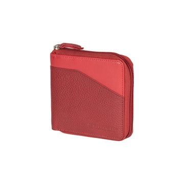 RB12175V | Portafogli con Lampo in Vera Pelle pieno fiore, grana dollaro/leggera. Colore Rosso. Protezione RFID. Dimensioni da chiuso: cm 11,5 x 10,5 x 2. Confezione: Scatola regalo fondo/coperchio