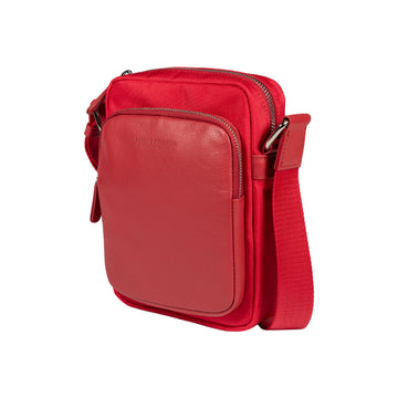 RB2002V | Borsa a Tracolla in Nylon/Vera Pelle, con leggera grana. Chiusura con lampo e tracolla regolabile - Colore Rosso - Dimensioni: cm 15,5 x 21 x 7. Confezione: Sacchetto in Tessuto non Tessuto