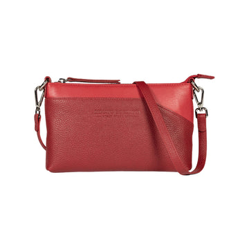 RB2003V | Borsa a Tracolla/Polso in Vera Pelle pieno fiore, grana dollaro/leggera. Tracolla e maniglia removibili. Colore Rosso. Dimensioni: cm 22 x 14 x 2,5. Confezione: Sacchetto in Tessuto non Tessuto