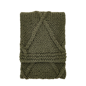 Cable Knit Diamond Throw In Dark Olive