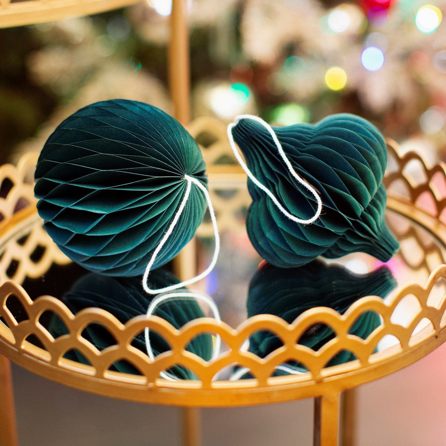 Set Of Two Green Honeycomb Paper Baubles