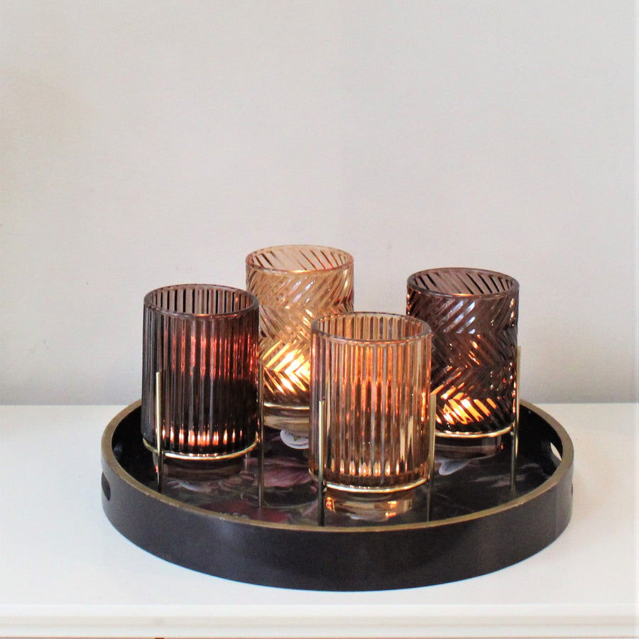 Set of 2 Ribbed cranberry Tealight Holders