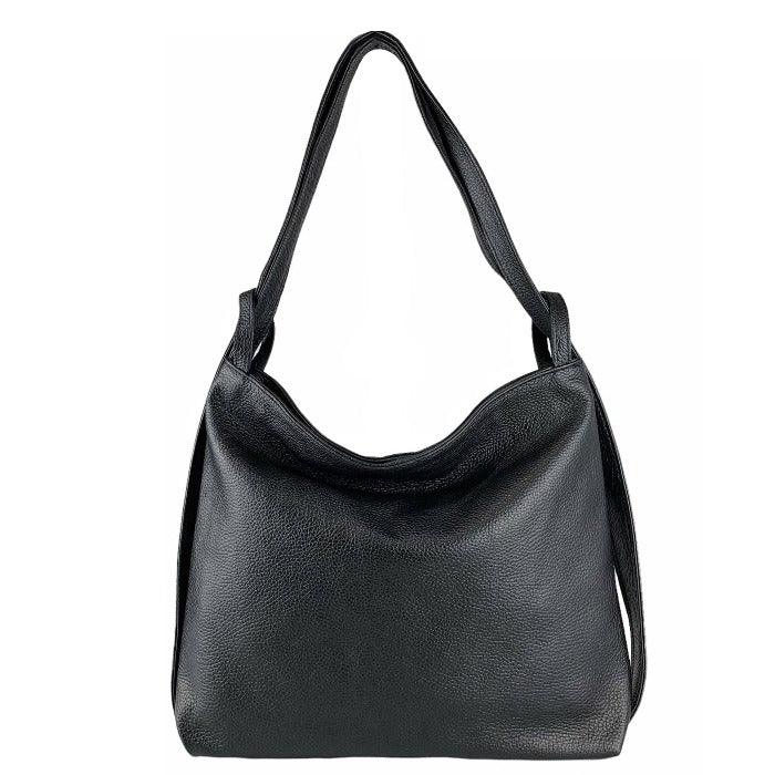 Black Leather Convertible Tote Backpack