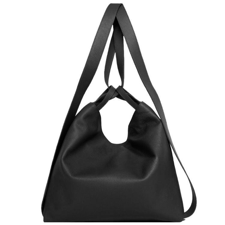 Black Leather Convertible Tote Backpack