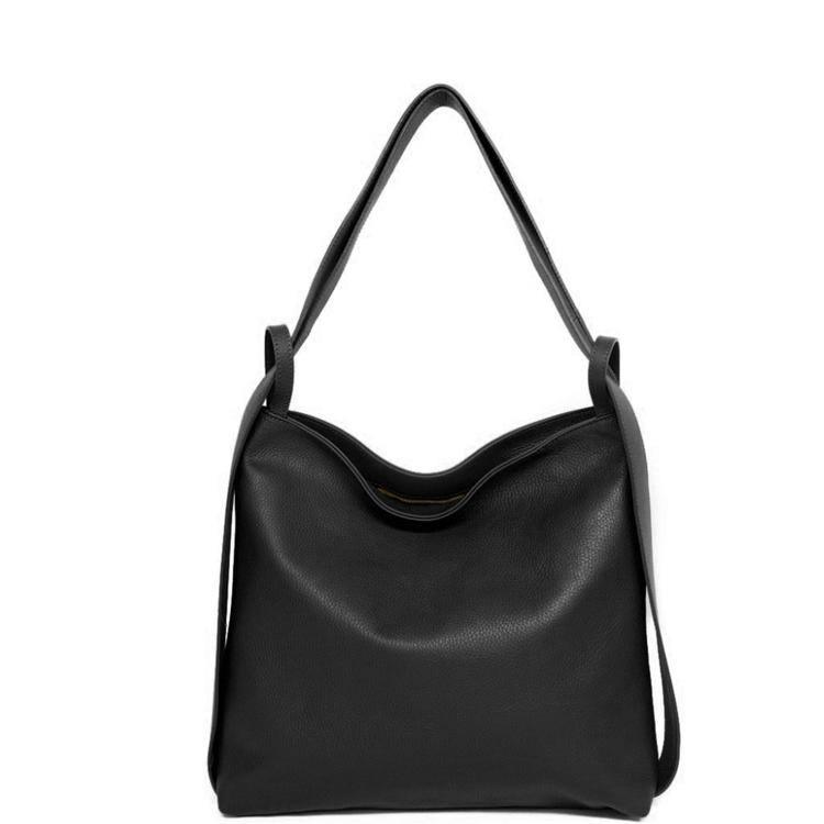 Black Leather Convertible Tote Backpack