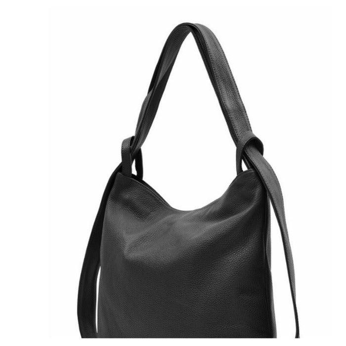 Black Leather Convertible Tote Backpack