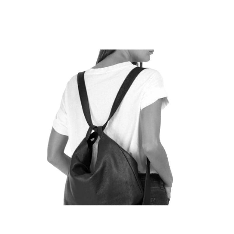 Black Leather Convertible Tote Backpack