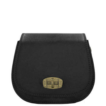 Black Leather Turn Lock Saddle Bag