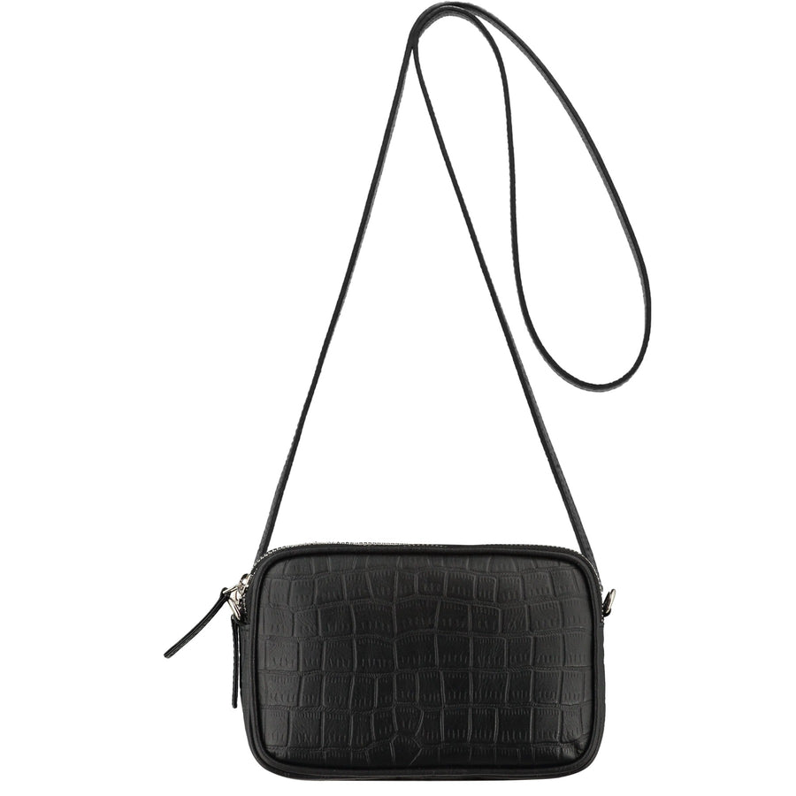 Black Croc Print Leather Crossbody Bag Brix and Bailey