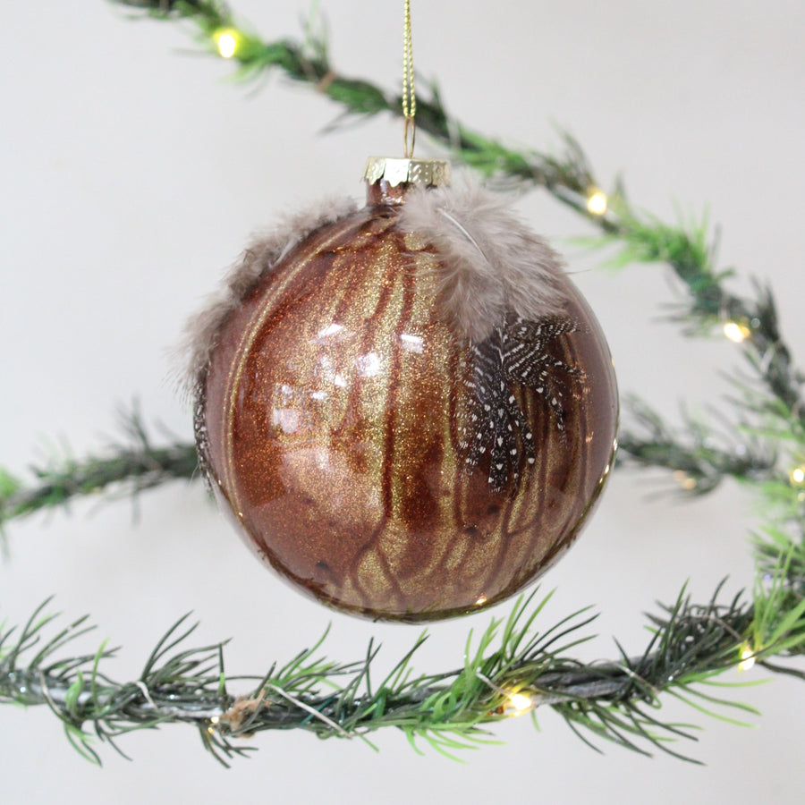 Bronze Bauble With Feathers