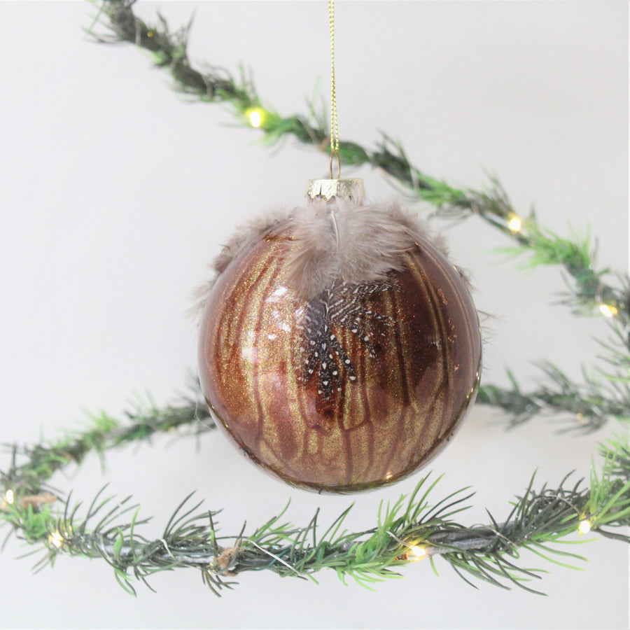 Bronze Bauble With Feathers