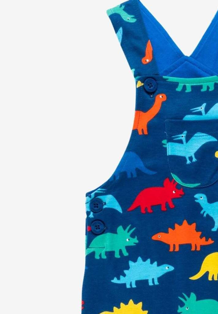 Bio Baumwoll-Latzhose mit Regenbogen Dinosaurier Druck