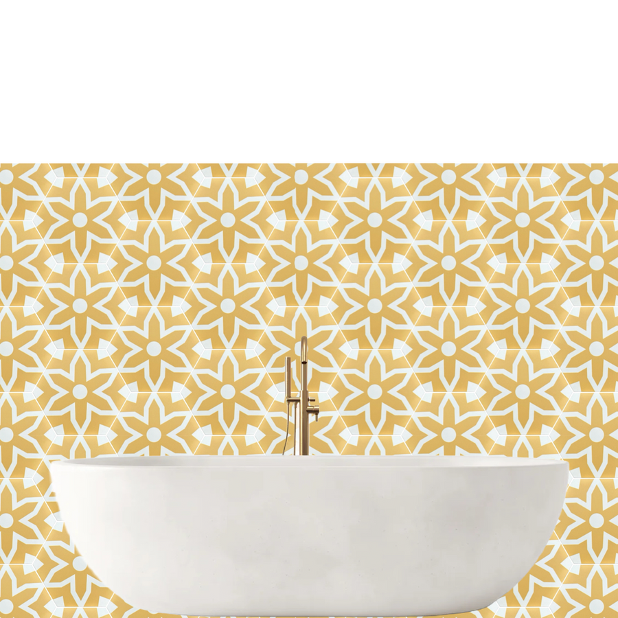 Fleur porcelain tile - Yellow/white