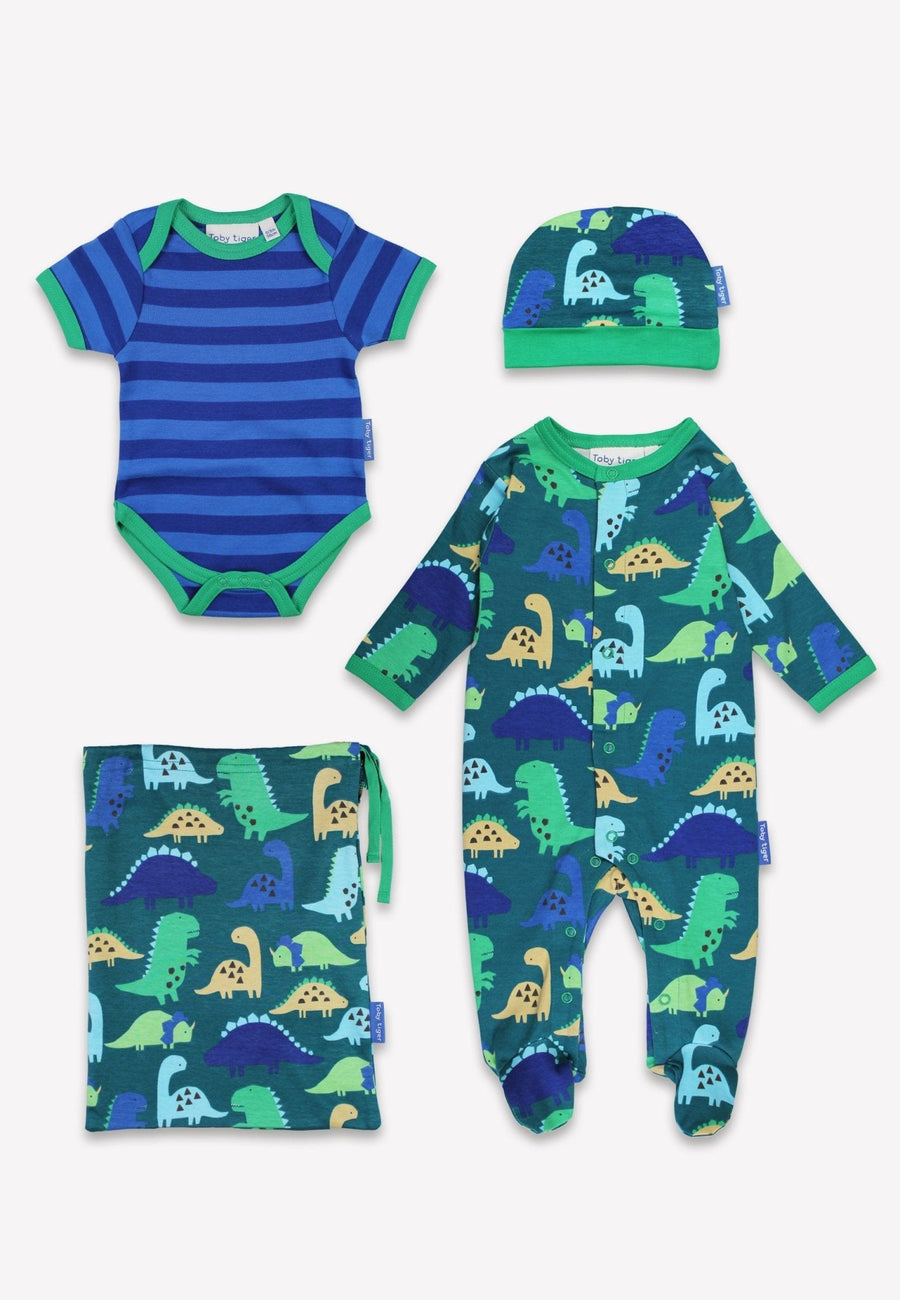 Bio-Baumwoll Baby Geschenkset mit Dinosaurier Ton-in-Ton Druck