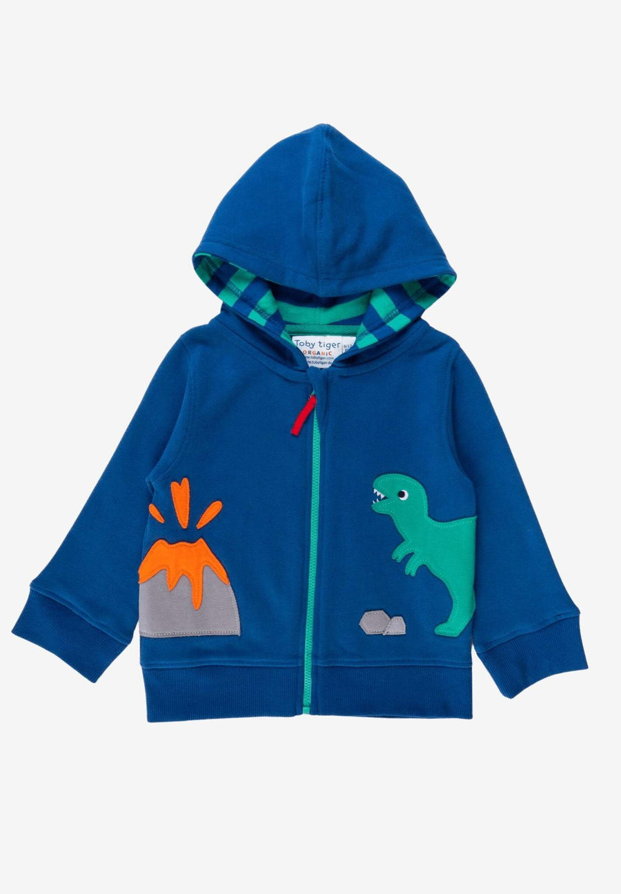 Bio Baumwoll-Kapuzenpullover mit Dinosaurier Applikationen