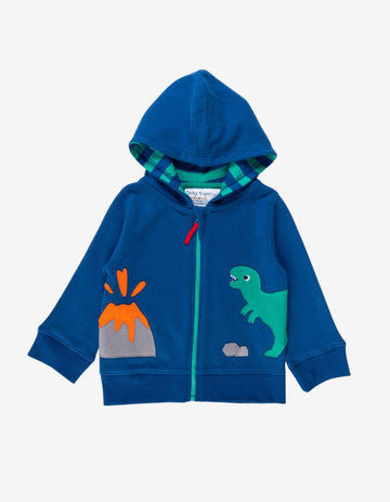 Bio Baumwoll-Kapuzenpullover mit Dinosaurier Applikationen