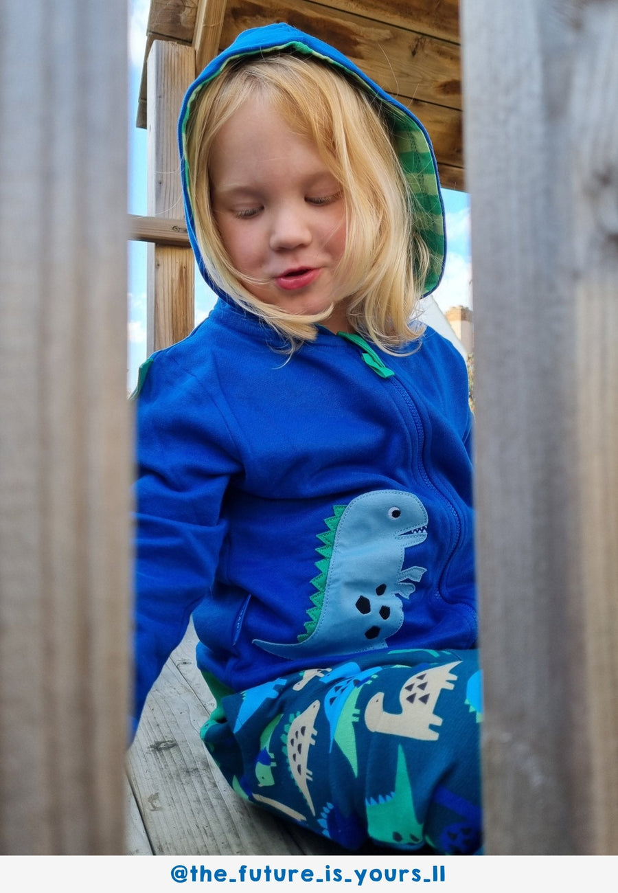 Bio-Baumwoll Kinder Sweatjacke mit Kapuze und mit Dinosaurier-Applikation