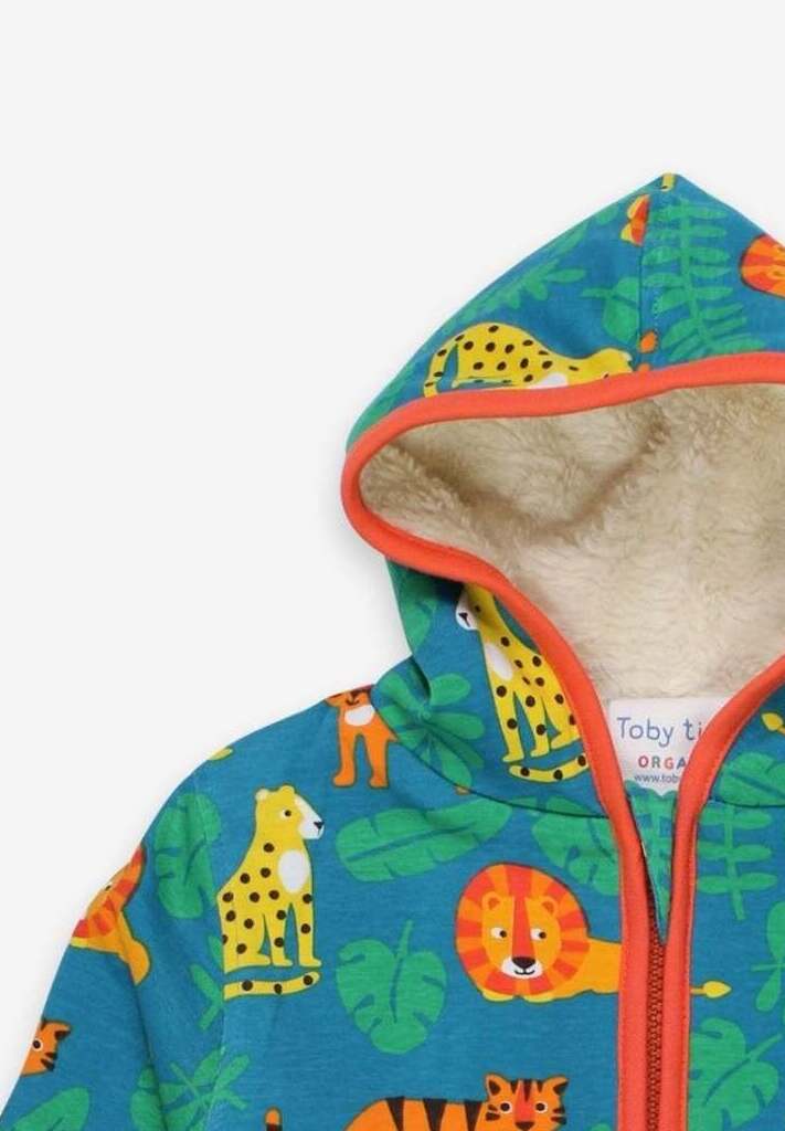 Baby Jacke, Hoodie, mit Fleece gefüttert aus Bio Baumwolle mit Raubkatzen