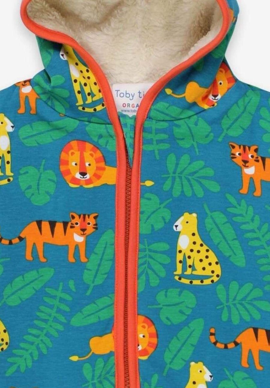 Baby Jacke, Hoodie, mit Fleece gefüttert aus Bio Baumwolle mit Raubkatzen