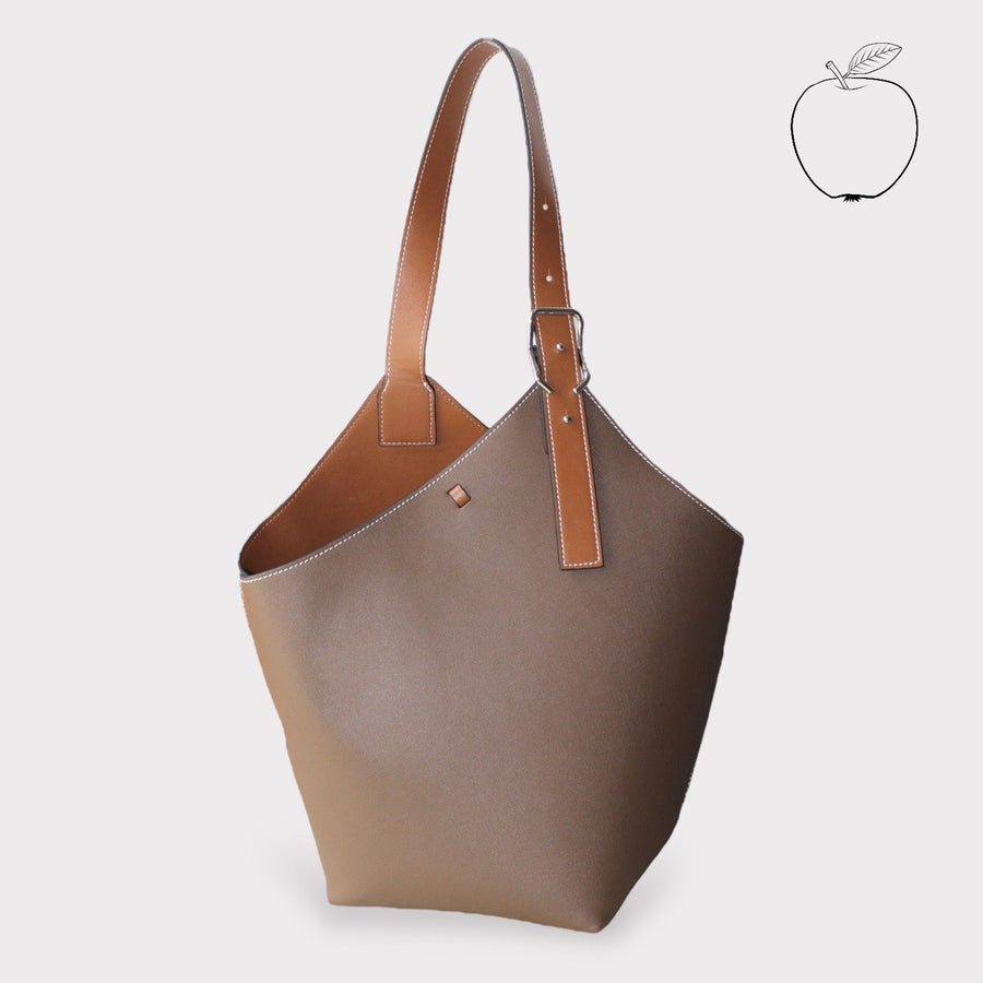 Fira - Apple Leather Bucket Tote Shoulder Bag Brown