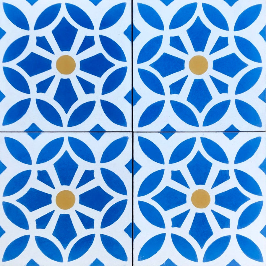 MAROQ Cement Tile - Turquoise and white tile