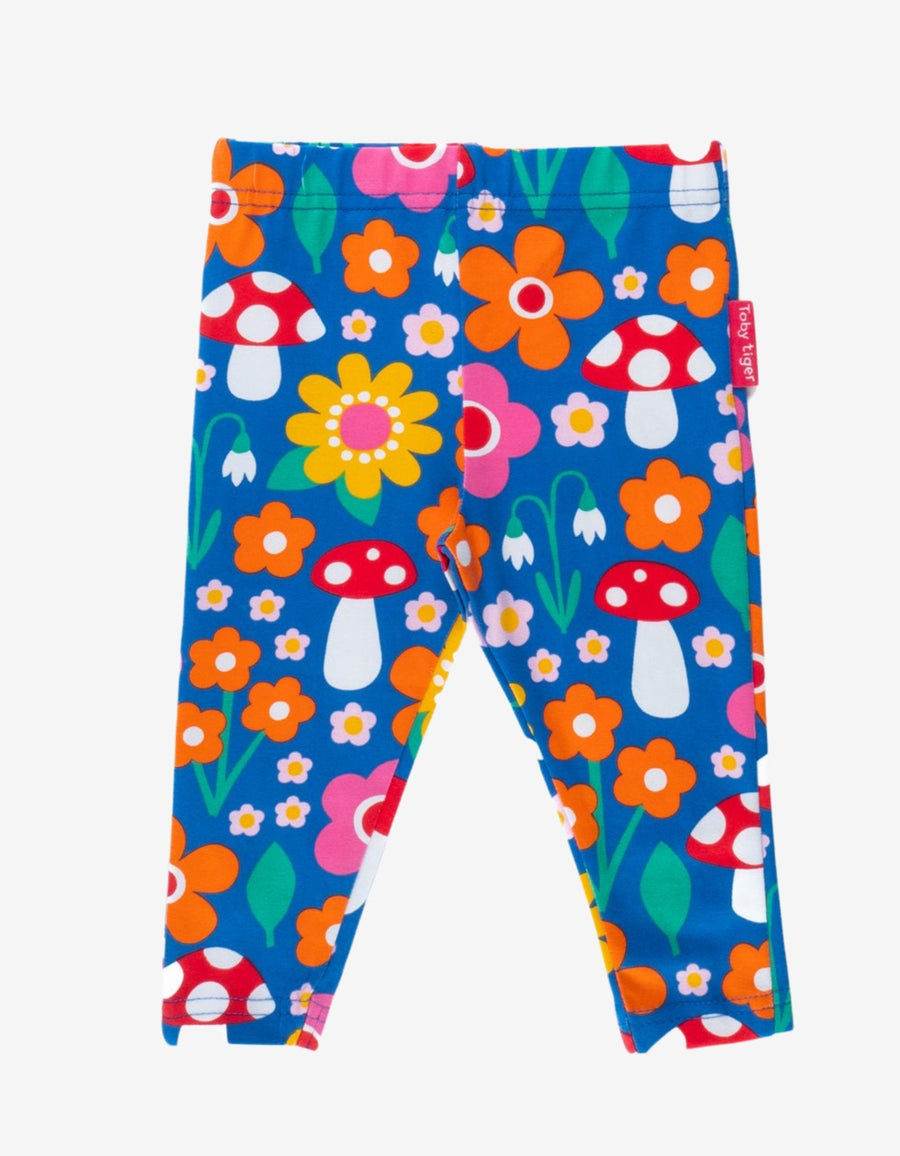 Bio Baumwoll-Leggings mit Blumen Muster und Pilz Applikationen