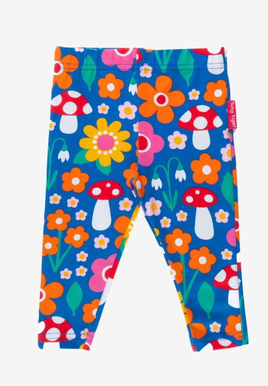 Bio Baumwoll-Leggings mit Blumen Muster und Pilz Applikationen