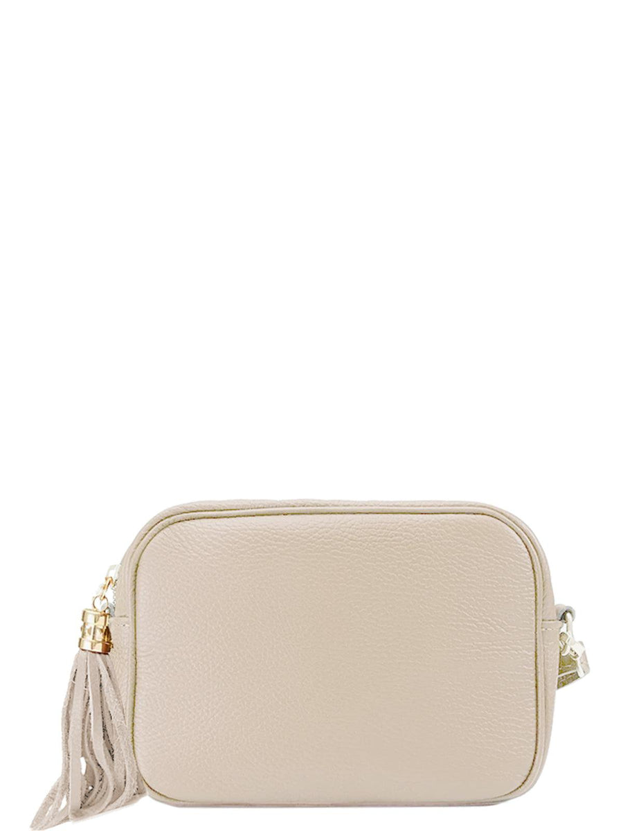 Light Taupe Leather Tassel Cross Body Camera Bag - Brix + Bailey