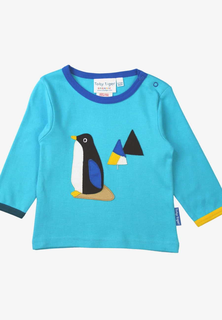 Bio Baumwoll-Langarmshirt mit Pinguin-Applikationen