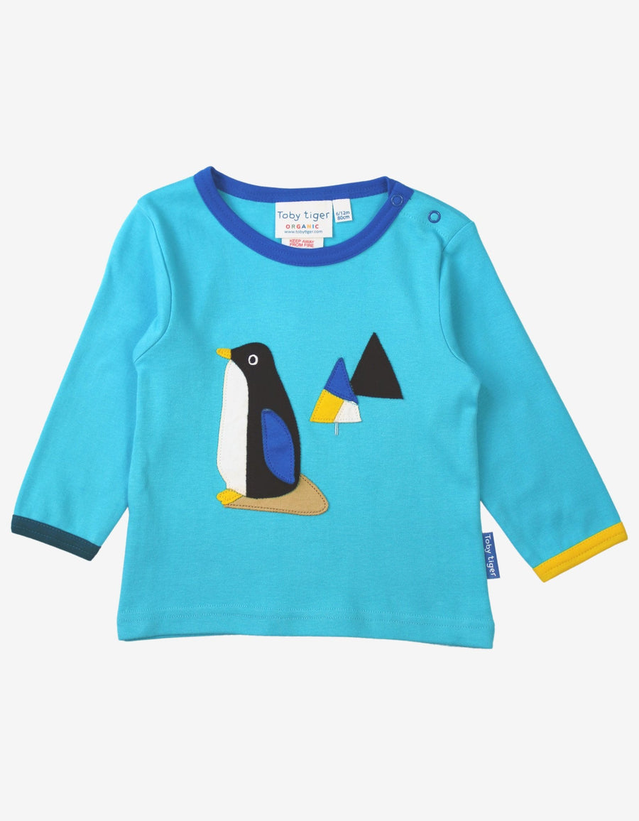 Bio Baumwoll-Langarmshirt mit Pinguin-Applikationen