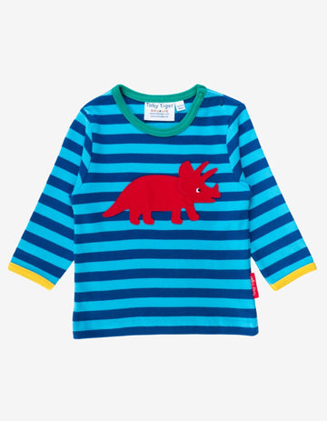 Bio Baumwoll-Langarmshirt mit Triceratops Applikationen