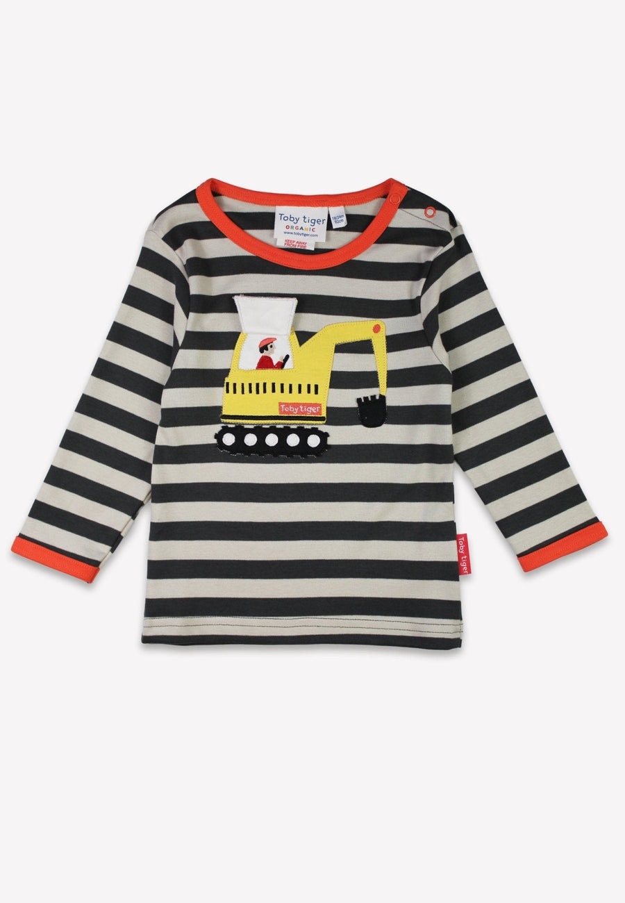 Bio-Baumwoll Kinder Langarmshirt, Grau mit Bagger-Applikation