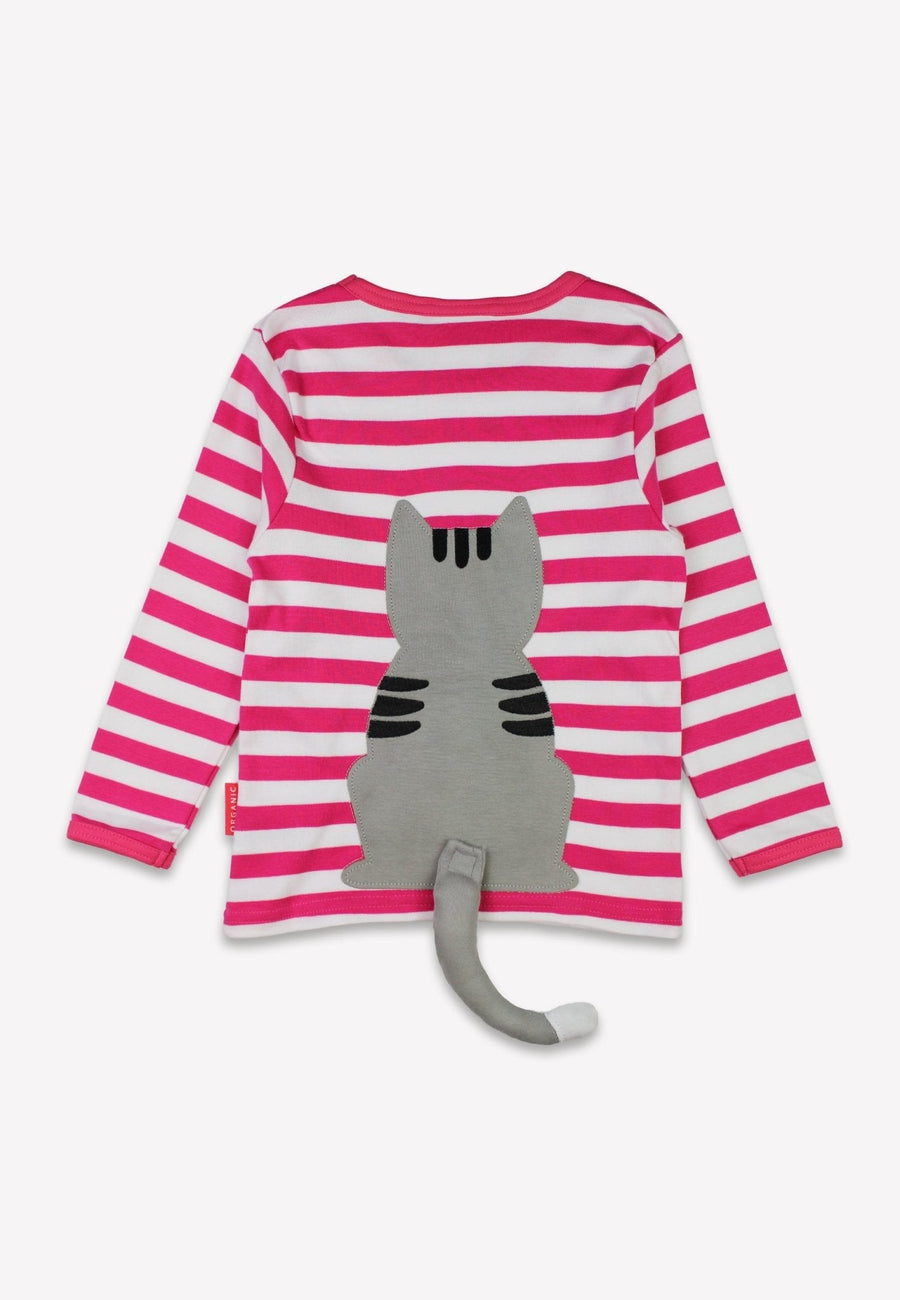 Bio-Baumwoll Kinder Langarmshirt, Pink mit Kätzchen-Applikation