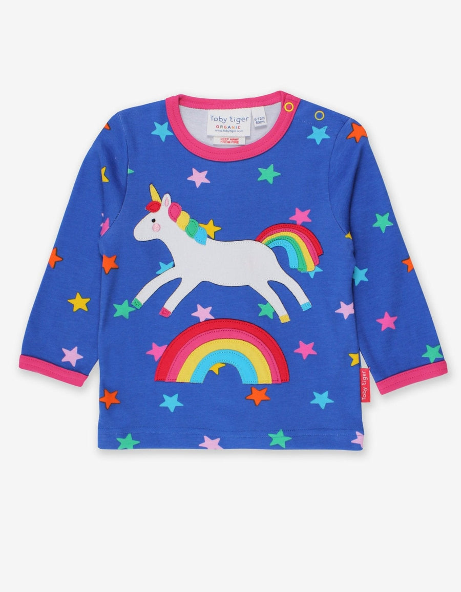 Langarmshirt mit Einhorn und Regenbogen Applikation aus Bio Baumwolle