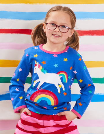 Langarmshirt mit Einhorn und Regenbogen Applikation aus Bio Baumwolle