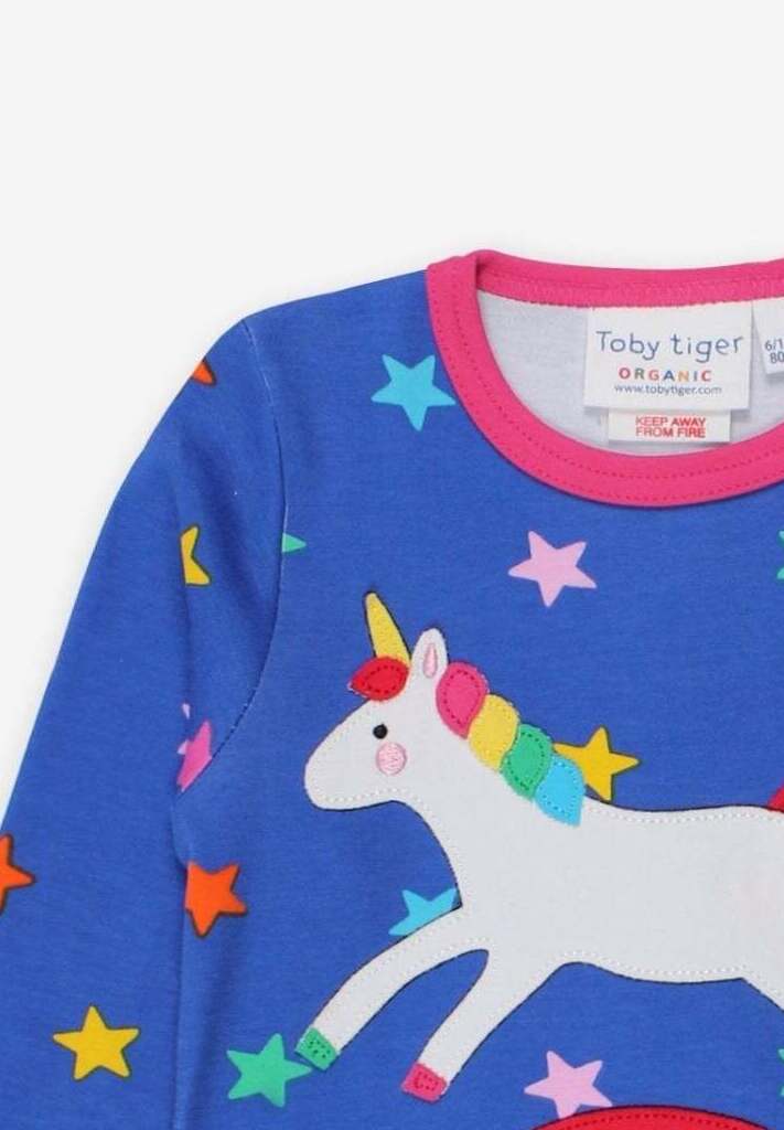 Langarmshirt mit Einhorn und Regenbogen Applikation aus Bio Baumwolle