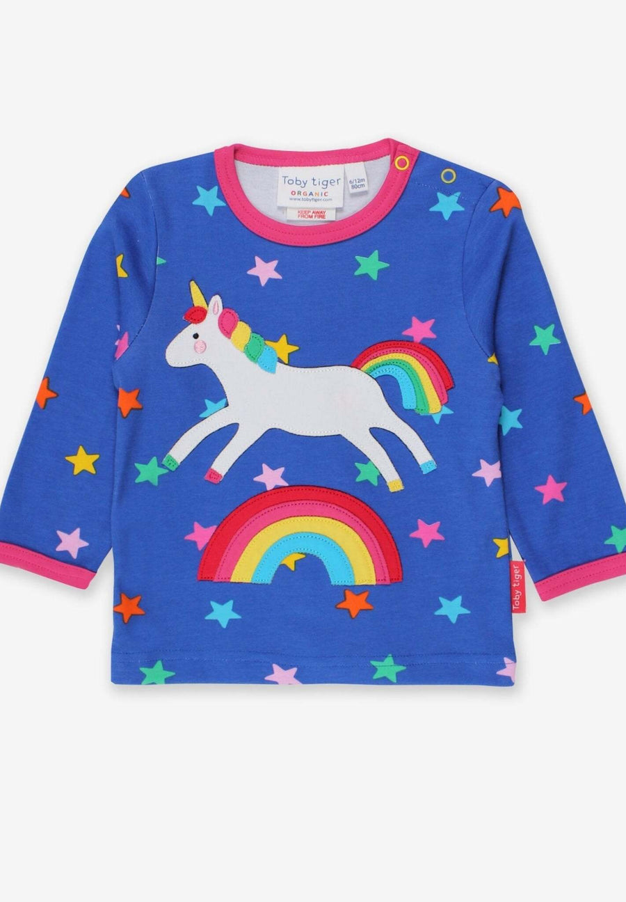 Langarmshirt mit Einhorn und Regenbogen Applikation aus Bio Baumwolle