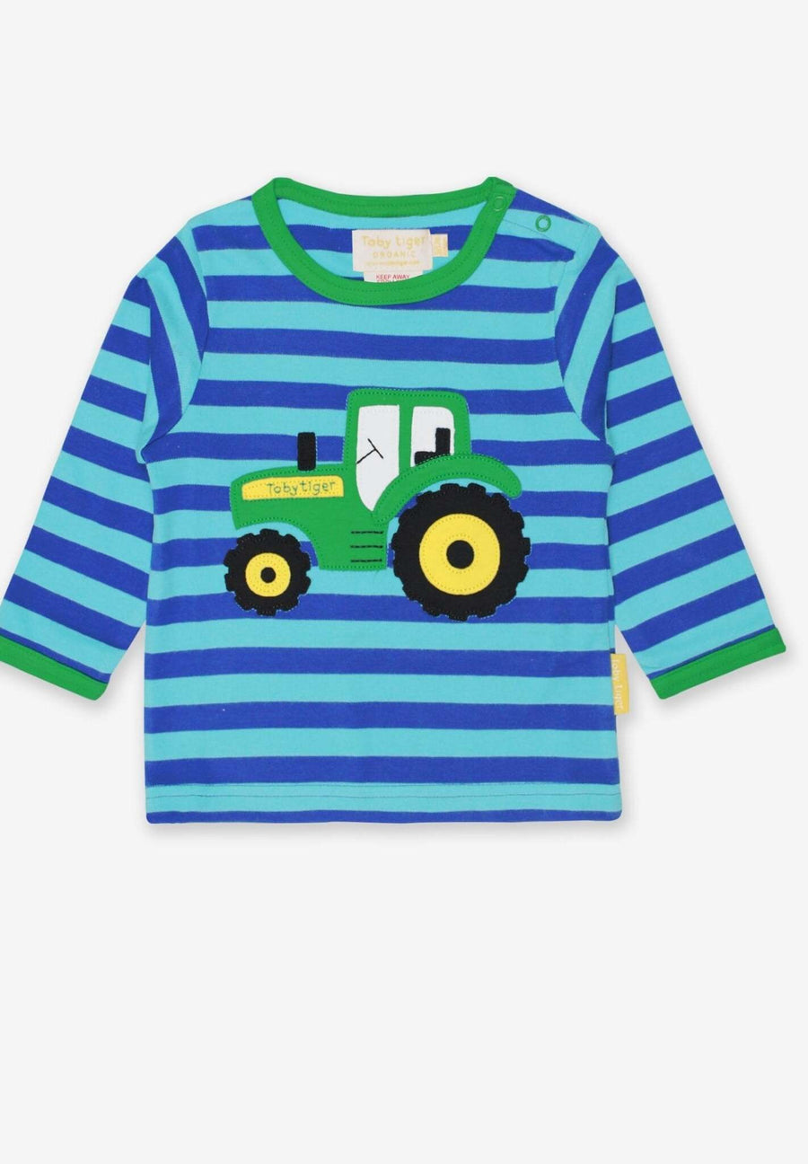 Baby Langarmshirt, gestreift aus Bio Baumwolle mit Traktor Applikation