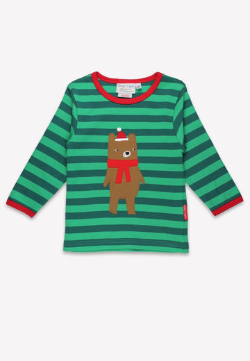 Bio-Baumwoll Kinder Langarmshirt mit Weihnachtsbär-Applikation