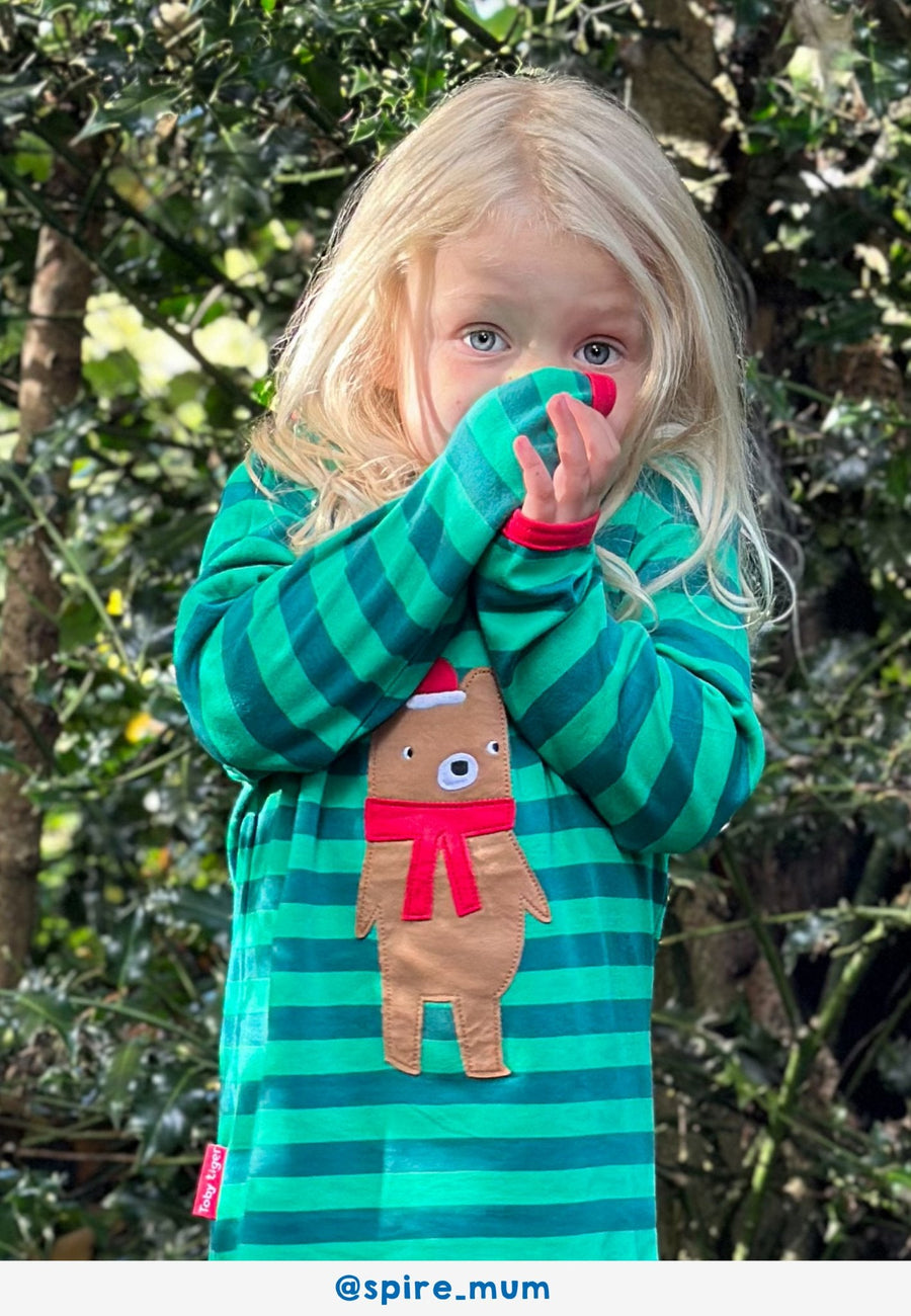 Bio-Baumwoll Kinder Langarmshirt mit Weihnachtsbär-Applikation