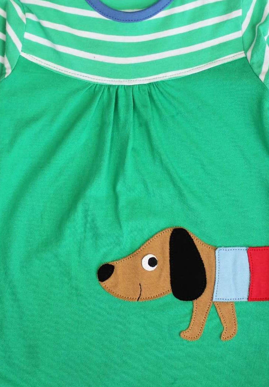 Langärmeliges Bio-Kleid mit Dachshund-Applikation