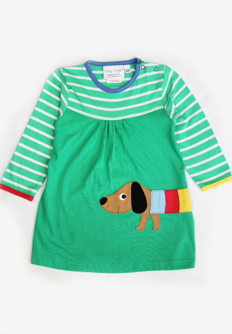 Langärmeliges Bio-Kleid mit Dachshund-Applikation