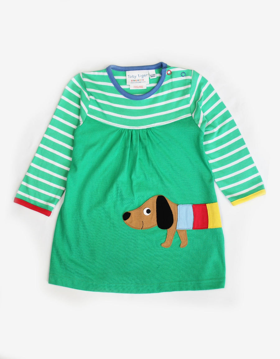 Langärmeliges Bio-Kleid mit Dachshund-Applikation