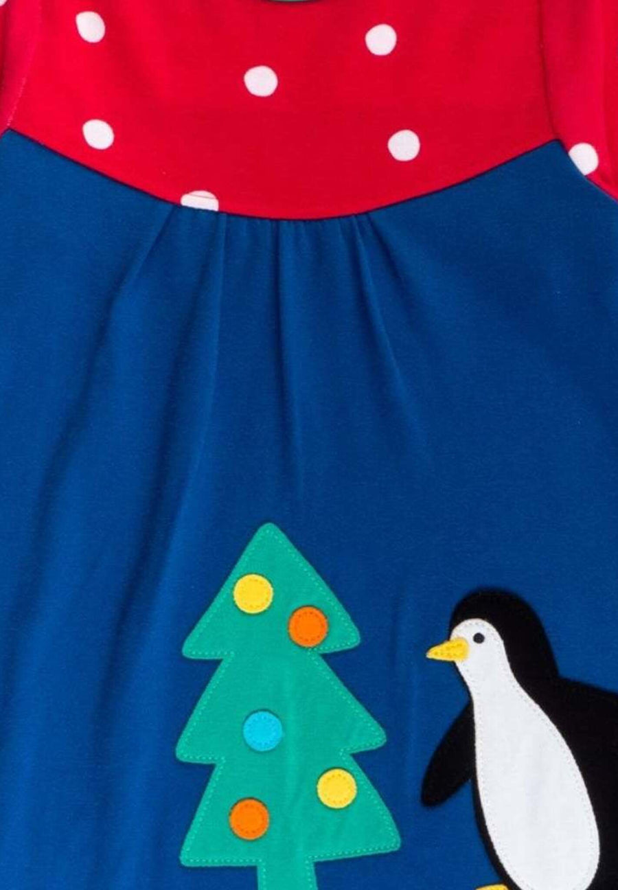 Bio-T-Shirt-Kleid mit Weihnachtsapplikation der Pinguine