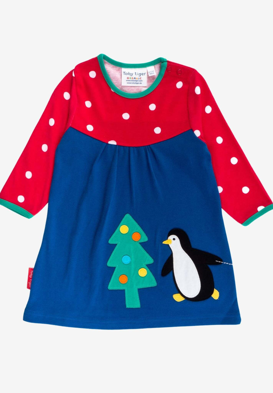 Bio-T-Shirt-Kleid mit Weihnachtsapplikation der Pinguine