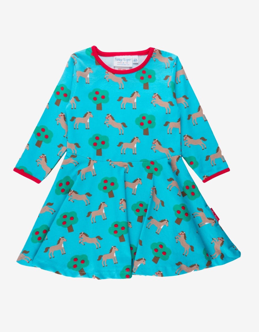 Skater Kleid mit langen Ärmeln und Pferde Print aus Bio Baumwolle