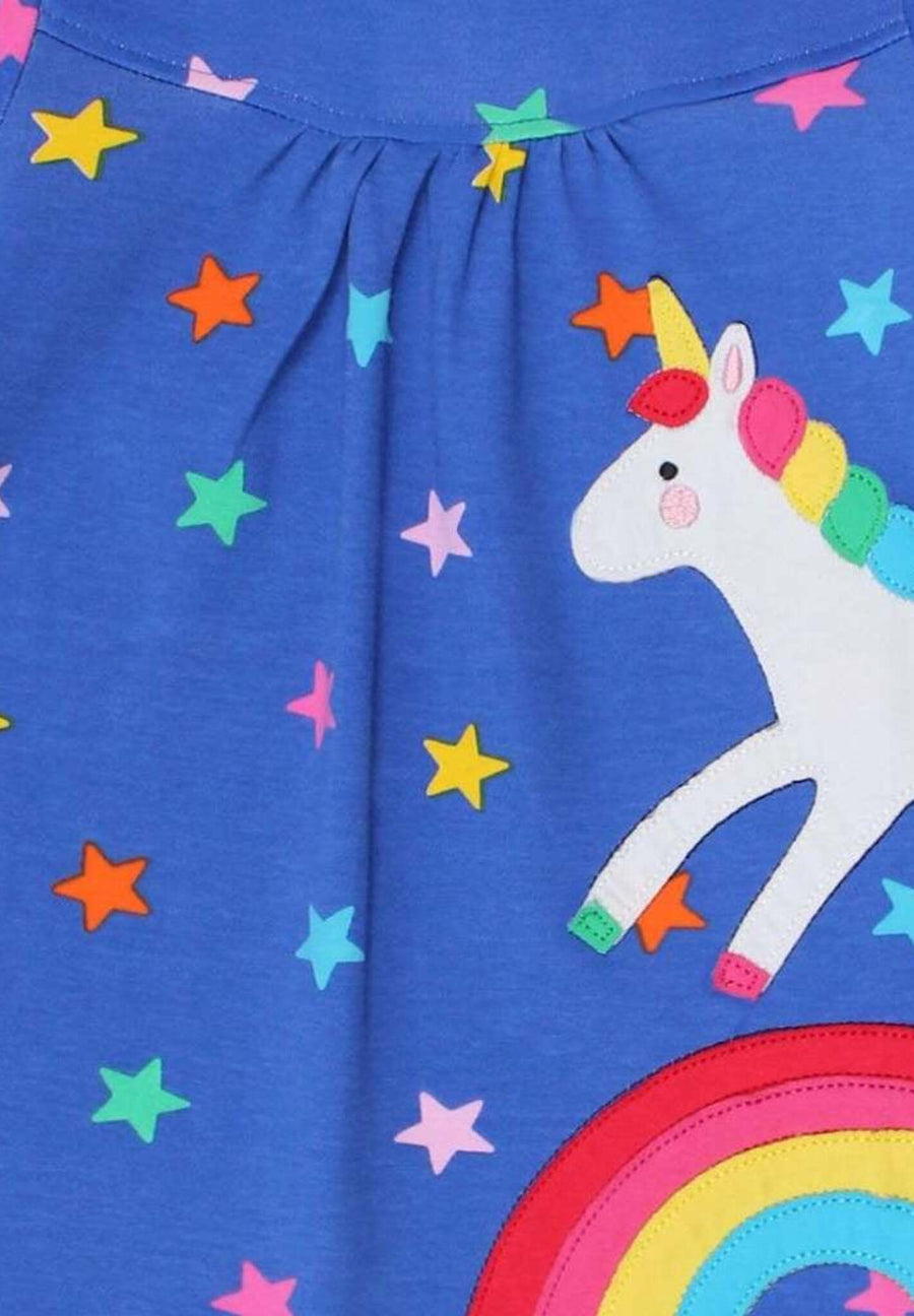 Kleid mit Einhorn und Regenbogen Applikation aus Bio Baumwolle