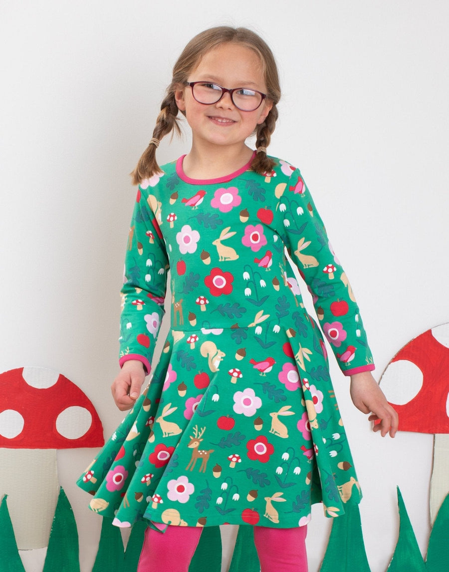 Skater Kleid, langer Arm mit Wald Motiv aus Bio Baumwolle