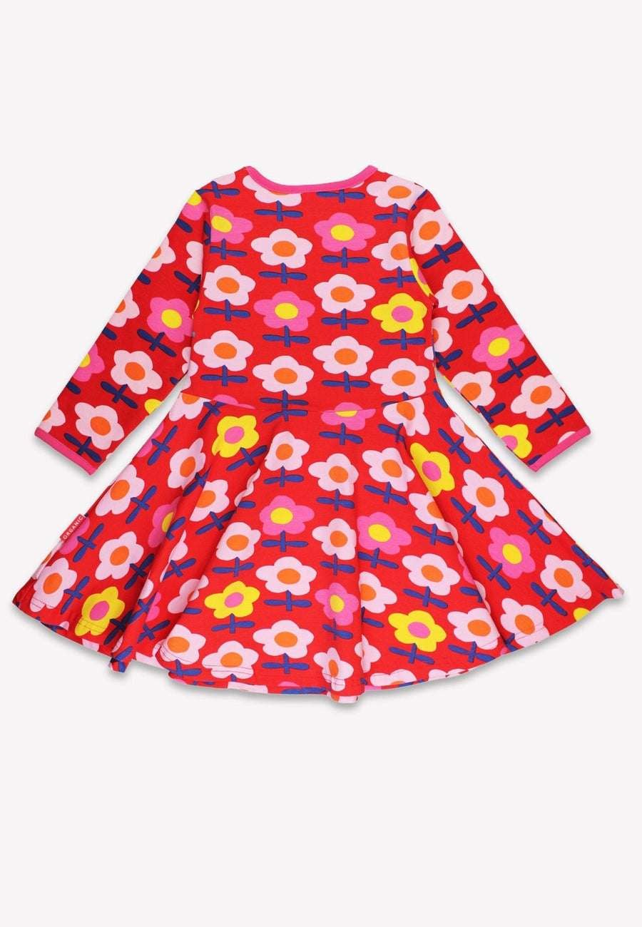 Bio-Baumwoll Kinder Langarm Skaterkleid mit Retro Blumen-Druck